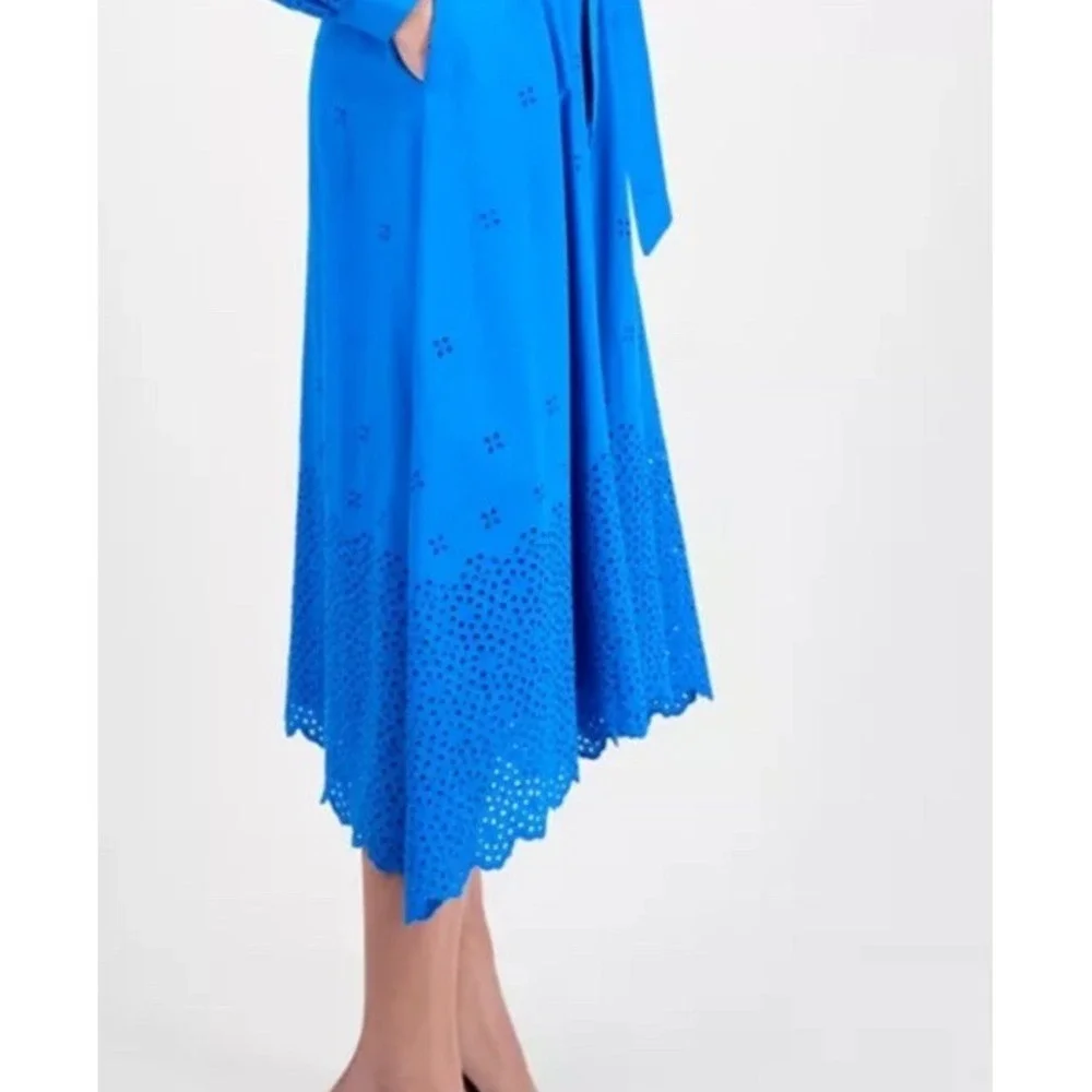 NWT Julia Jordan Women's Sz XL Long-Sleeve Layered Cotton Eyelet Midi Dress Blue